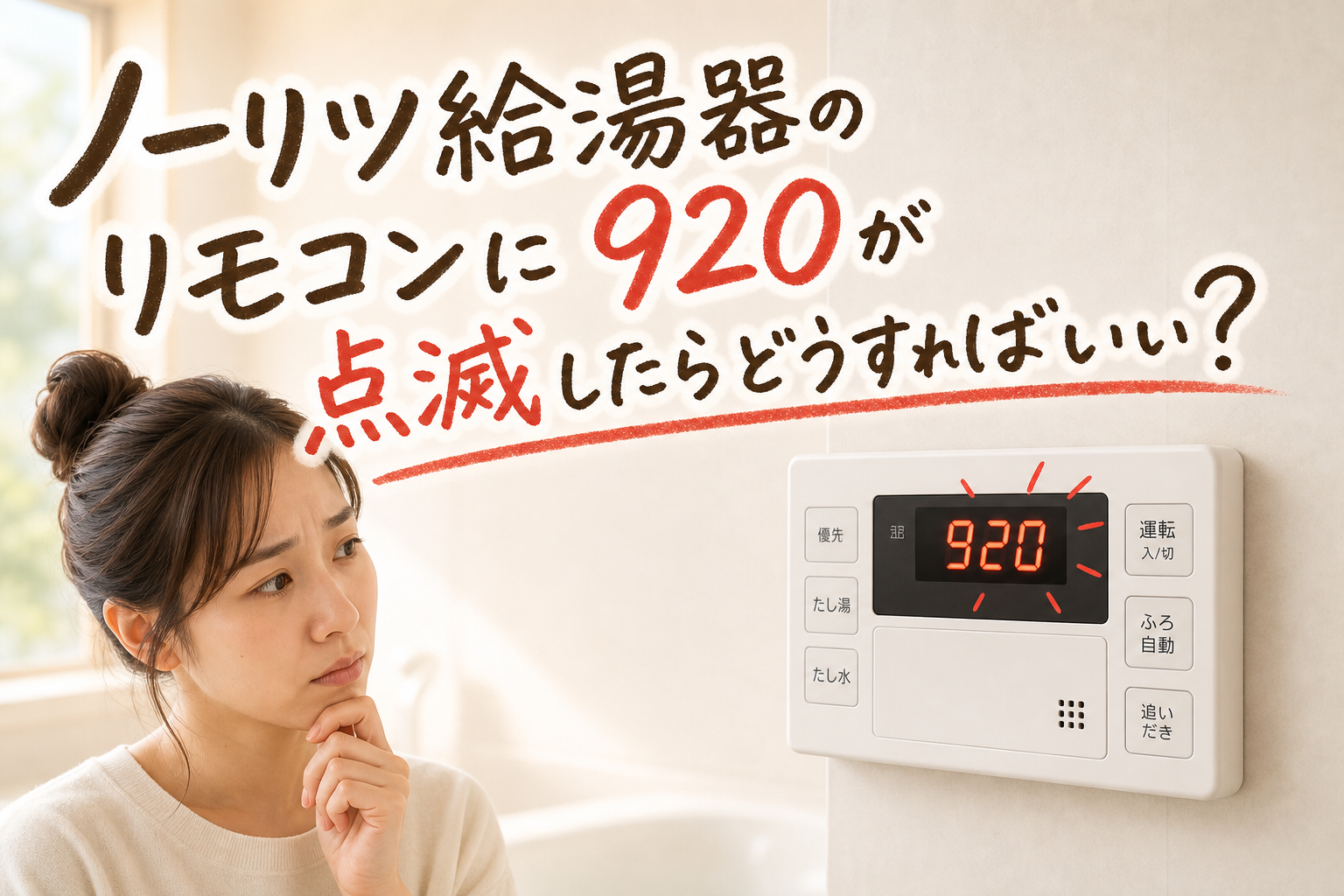 ノーリツ給湯器のリモコンに920が点滅したらどうすればいい？