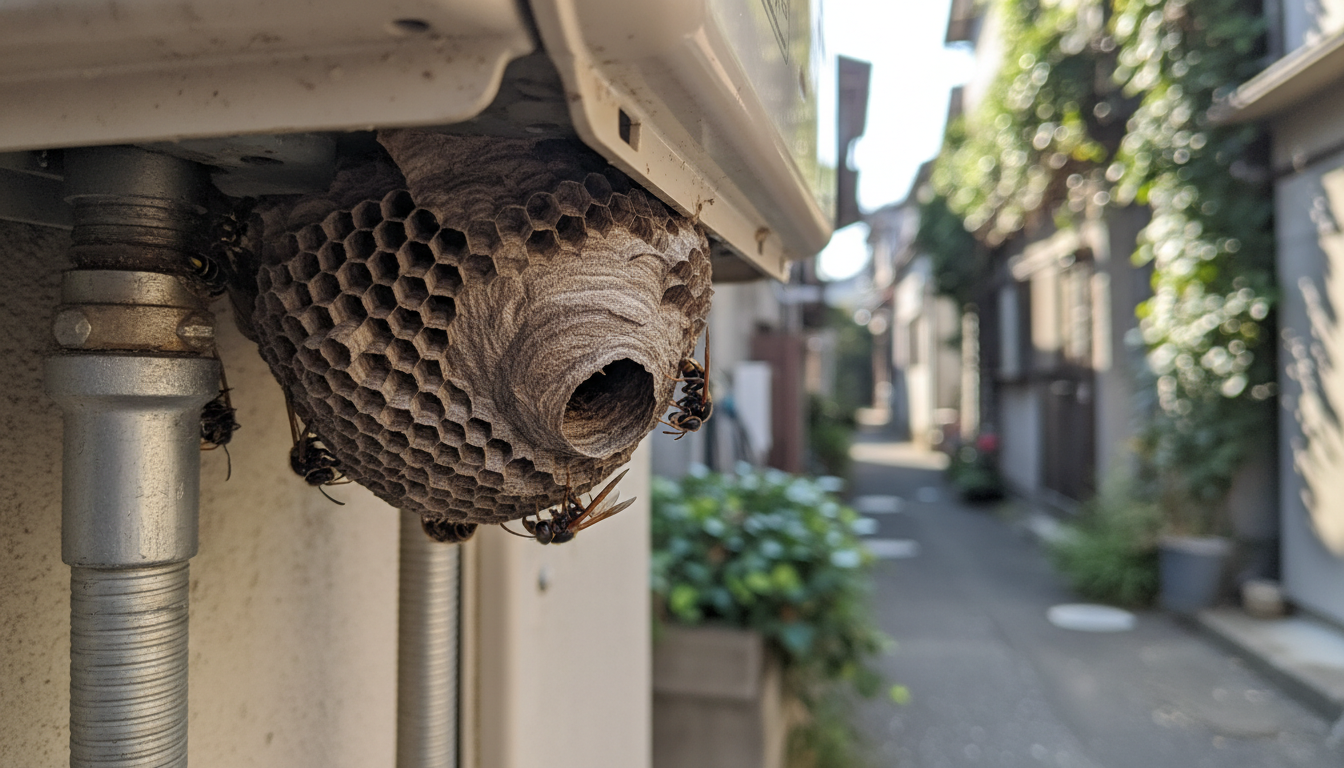 給湯器の配管カバーには蜂の巣ができやすい