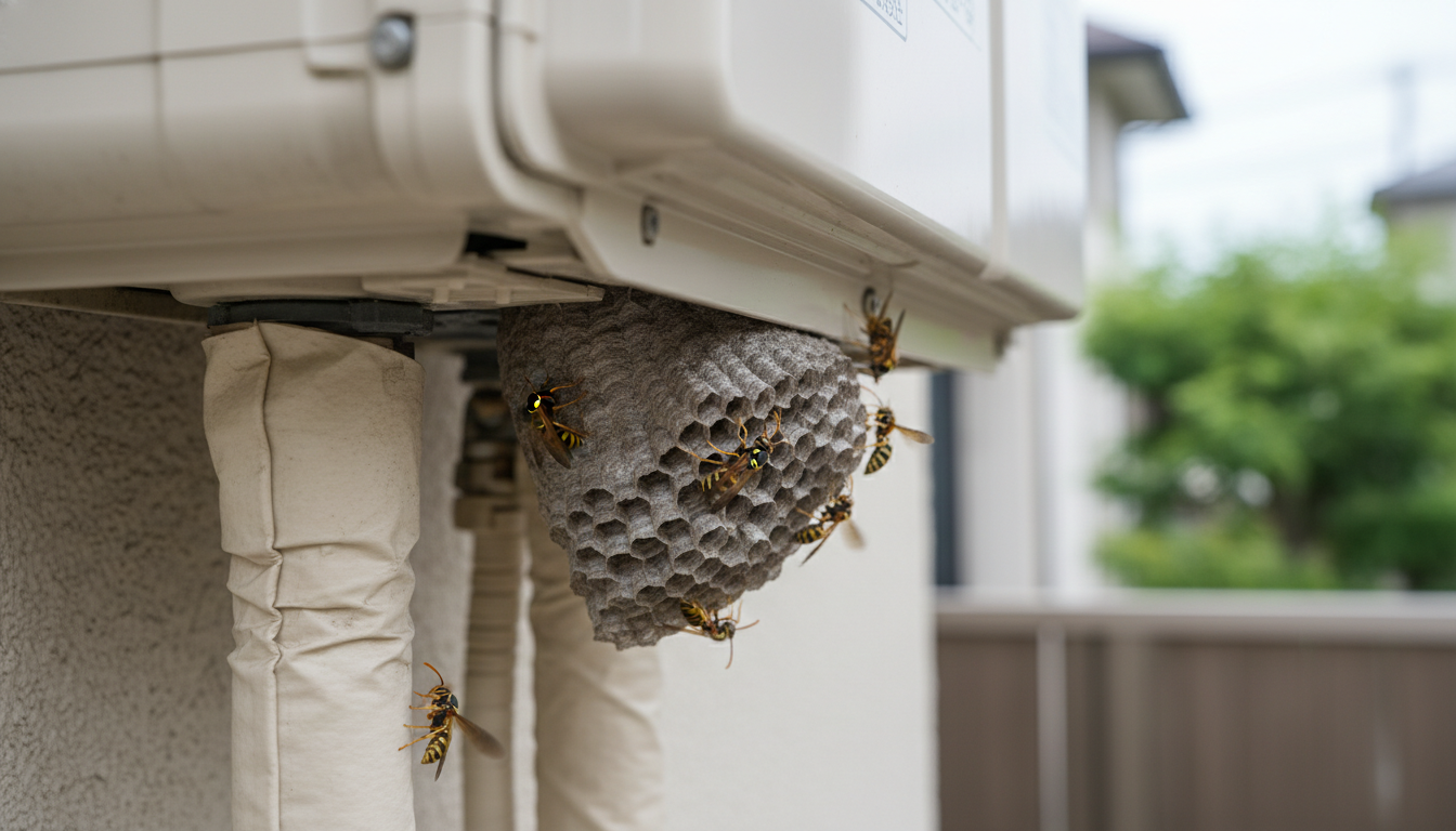 給湯器の配管カバーに蜂の巣ができた具体例