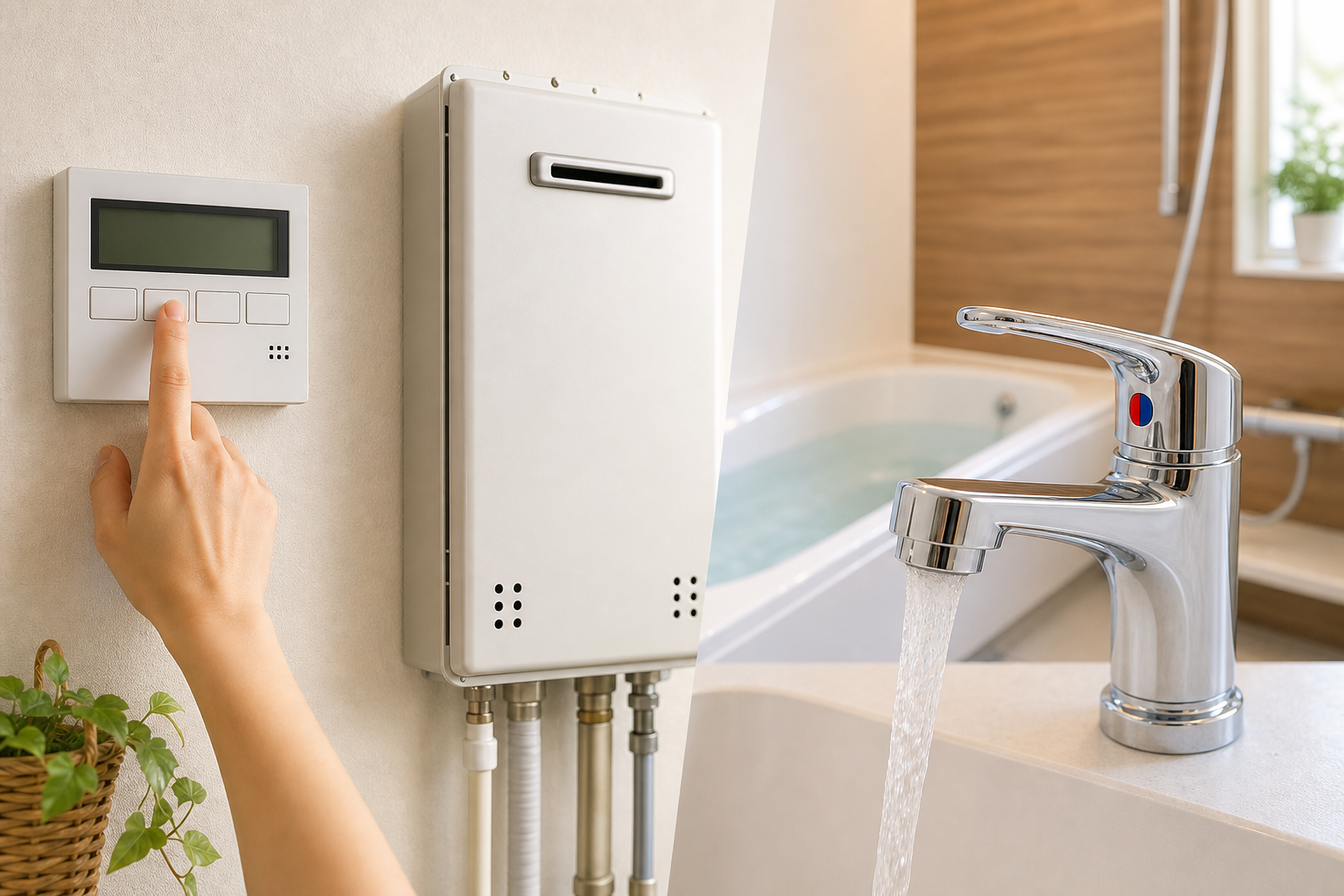 給湯器の温度設定は、混合水栓なら50〜60度が目安です