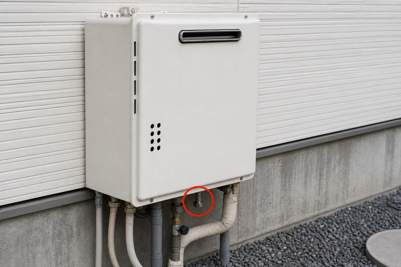 給湯器の水抜き栓は「本体の下部」にあることが多いです